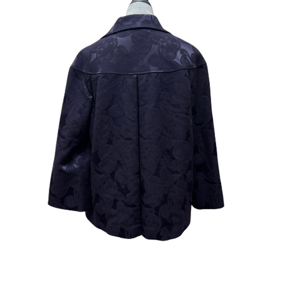 Lafayette 148 NY Navy Jacquard Swing Jacket Coat Size 12 Wool Blend 3/4 Sleeve - Picture 5 of 10
